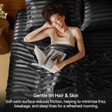 BEDELITE Satin Sheets King Size, Luxury Jacquard Striped Black Bedsheets Set with Elastic Corner Straps, Similar to Silk Sheets Set 4 PC with 1 Deep Pocket Fitted Sheet, 1 Flat Sheet, & 2 Pillowcases BEDELITE