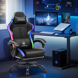 GTPLAYER RGB Gaming Chair, Computer Gamer Chair with Footrest and LED Lights, PC Gamer Chairs for Adults, High Back Reclining Office Chairs, Linkage Armrest (Gray) GTPLAYER