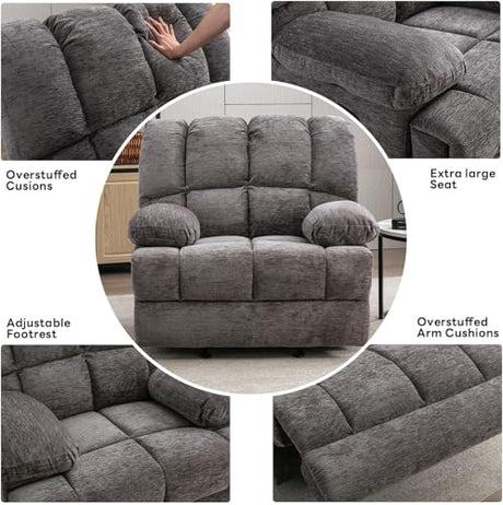 WILLOVE Oversized Recliner Chair, Rocking Recliners, Overstuffed Soft Big Man Manual Rocker Recliner, Extra Large Living Room Chair 350 LBS Capacity, Limestone, XL WILLOVE