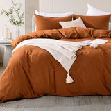 NEXHOME PRO Terracotta Burnt Orange Duvet Cover Set Queen Size Linen Textured Organic Natural 100% Washed Cotton Duvet Cover Caramel 3 Pieces Bedding Set with Zipper Closure Soft (No Comforter) NEXHOME PRO
