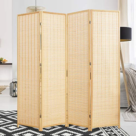 Corelax Room Divider Privacy Screen with Natural Bamboo,4-Panel 5-Panel 6-Panel Folding Privacy Screens,Freestanding Room Divider Corelax