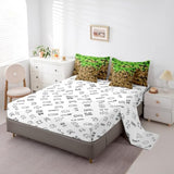 Miners Style Square Grid 7Pcs Comforter Set Twin Size,Brown Green Army Camo Bedding Set for Kids Boys Teens Men Room Decor,Cartoon Gamepad Reversible Bed in a Bag Pixelated Games Flat Fitted Sheet Castle Fairy