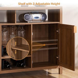 SICOTAS Coffee Bar Cabinet, 51" Rattan Sideboard Buffet Cabinet with Storage, Boho Farmhouse Liquor Cabinet with Wine Racks Credenza Console Table for Home Living Dining Room Entryway, Natural SICOTAS