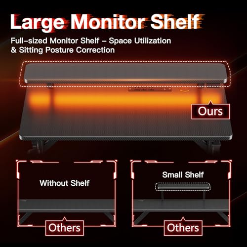 MOTPK Small Gaming Desk with LED Lights & Power Outlets, 31 Inch Computer Desk Gaming Table with Monitor Shelf, Gamer Desk with Carbon Fiber Texture, Kids Boys Desk Gift for Men MOTPK