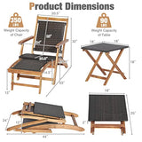 RELAX4LIFE Patio Chaise Lounge Chair Set of 3, Acacia Wood Folding Rattan Wicker Chairs w/Retractable Footrest, Side Table, 3-Piece Outdoor Patio Furniture, Fire Pit Deck Chairs Set for Porch Poolside