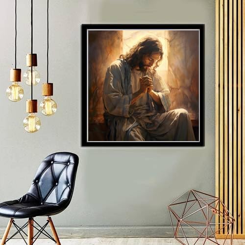 MOMDEDP DIY 5D Diamond Painting Kits for Adults: Jesus Diamond Painting Full Drill Beginners Craft Kits DIY Diamond Dots for Home Wall Decor Gifts 12x12inch Prayer MOMDEDP