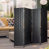 SereneLife 4-Panel Folding Room Divider, Woven Fiber Privacy Screen, Portable Partition for Room Separation, Lightweight Decorative Screen for Living Room, Office, Porch, and Dressing Area, 71” x 18” SereneLife