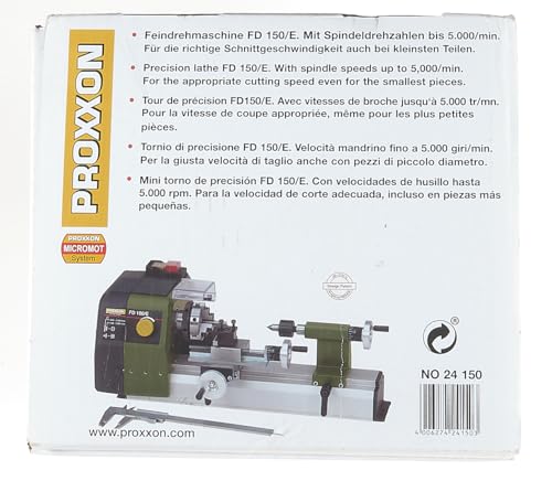 Proxxon Fine Lathe FD 150/E, Precise Lathe with 2-Stage Belt Drive, Speed Control, Spindle Speeds up to 5,000/min, Item No. 24150 Proxxon
