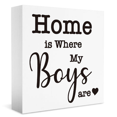 Mom Gifts, Home is Where My Boys are Sign, New Mom Gifts, Housewarming Gifts, Christmas Mothers Day Gifts for Mom Mother Mommy, Funny Home Decorations 5 X 5 inch WXUMTM