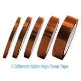 selizo High Temp Tape, 5 Pack Multi – Sized 1/8”, 15/64”, 15/64”, 15/32”, 5/64”, Heat Resistance Up to 280℃ (536℉) selizo