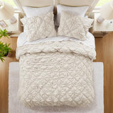 Intelligent Design King Comforter Set – Ivory Lily Puffy Floral Shabby Chic Boho Bedding Comforter Set, Pinch Pleat Bedding Sets, Ultra-Soft, Lightweight & All-Season, King/Cal K Intelligent Design