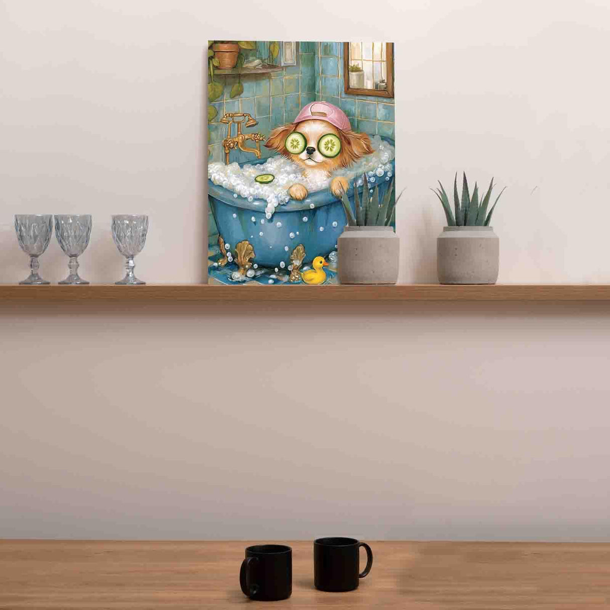 Relaxing Spa Dog Paint by Number for Adults Beginner and Kids Funny Cute Puppy Bubble Bath Paint by Number Kit on Canvas Pictures for Home Wall Decoration Drawings Gifts 16x20 Inch (Frameless) Aihonmin