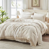 Andency Queen Comforter Set Beige -7 Pieces Bed in a Bag Queen Boho Soft Lightweight Bedding Sets, All Season Fluffy Fringe Bed Set with Comforter, Sheets, Pillowcases & Shams Andency