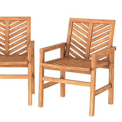 Walker Edison 2 Piece Outdoor Patio Chevron Wood Chair Set All Weather Backyard Conversation Garden Poolside Balcony, Set of 2, Brown - WoodArtSupply