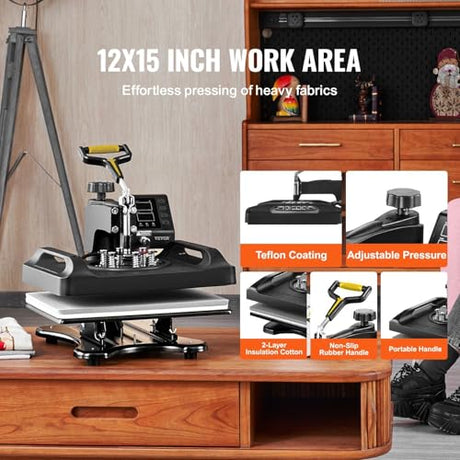 Upgrade Heat Press Machine ETL Quality & Safety Certificated 12 x 15 in 8 in 1 Heat Press Power-Saving Combo Multifunctional Sublimation 360掳Rotation Heat Press Shirt Printing Machine Black CooFel