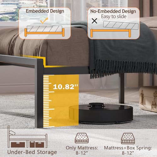 OURPIC Twin Bed Frames for Kids, Metal Platform Bed Frame Twin Size with Charging Station and LED Lights, Upholstered Headboard and Storage Shelf, No Box Spring Needed, Easy Assembly OURPIC