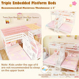 KOTEK Triple Bunk Bed with Stairs, Twin Over Twin & Twin Bunk Bed Frame with Guardrail & Storage, Wooden Bunkbeds for 3 Kids Teens, No Box Spring Needed (White) KOTEK