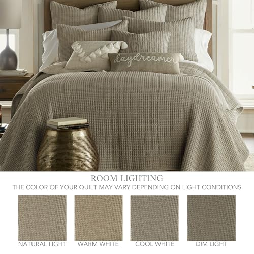 Levtex Home Mills Waffle Full/Queen Quilt Set (88x92in) with 2 Pillow Shams (26x20in) - Taupe - Cotton Waffle Full/Queen Size Quilt Bedding Set - Lightweight, Soft, Pre-Washed Levtex Home