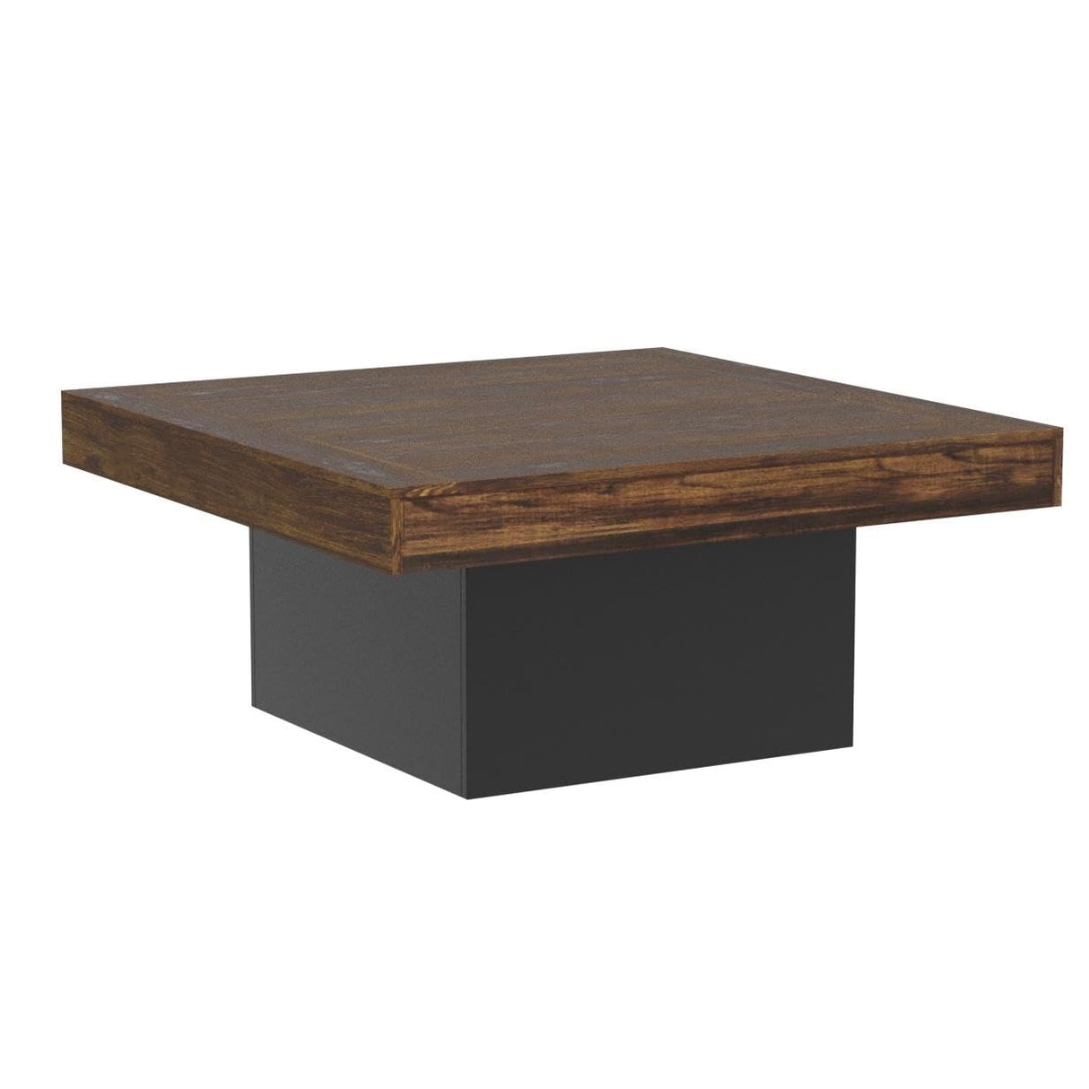 LITTLE TREE Square Coffee Table with LED Lights, 35-inch Living Room Tables, Modern Coffee Tables for Living Room, Brown and Black Wooden Center Table Cocktail Table for Home LITTLE TREE