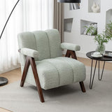 DRKAT Mid Century Modern Accent Chair with Solid Wood Frame, Boucle Upholstered Living Room Chairs with Thick Cushion, Comfy Tufted Arm Chair for Bedroom, Sage DRKAT
