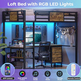 BTHFST Twin Loft Bed with L-Shaped Desk, LED Lights & Charging Station, 3 Fabric Drawers, Safety Guard & Ladder BTHFST