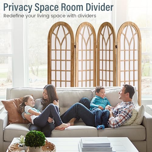 Aletheiawu Room Divider and Folding Privacy Screen, 4 Panel Japanese Shoji Style Room Divider, Partition Divider for Room Separation, Portable Shoji Screen for Home Office Restaurant - Natural Aletheiawu