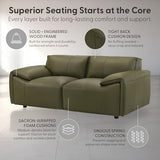 Tanner 74 in. Leather Loveseat with Padded Arms in Green or Khaki Armen Living