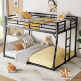 PVWIIK Metal Full XL Over Queen Bunk Bed w/Ladder and Safety Guardrail for Kids Teens Adults,Heavy-Duty Sturdy Bunk Bed,No Box Spring Needed,Black PVWIIK