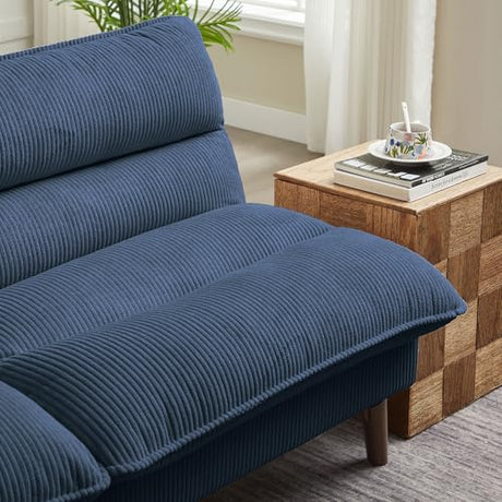 Enobala Futon Sofa Bed, 72" Convertible Futon Couch with 3-Level Adjustble Backrest, Modern Loveseat Couch, Folding Recliner Sleeper Sofa for Small Spaces, Living Room, Apartment, Guest Room, Blue Enobala