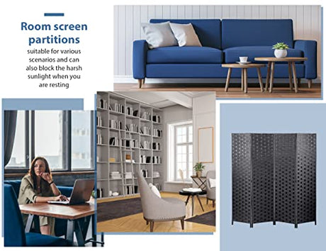Room Divider 4 Panels Wall Dividers, 6 FT Height Wood Screen Room Screen Divider, 5.5 FT Width Folding Portable Partial Partition Freestanding Panel Screens for Indoor Home Office Bedroom Restaurant MKDLUFEI