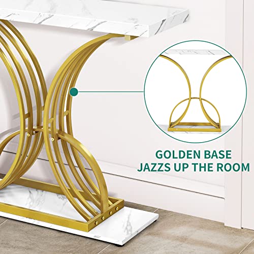 YITAHOME Gold Console Table, Modern Hallway Table for Entryway, 40 inch Entryway Tables Narrow Sofa Table for Living Room, Hallway, Faux Marble White YITAHOME