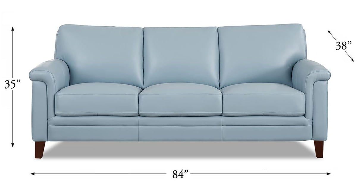 Hydeline Westcott Top Grain Leather Sofa Couch, 84", Spa Blue, Memory Foam and Pocket Coils Hydeline