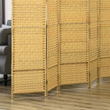 HOMCOM 6 Panel Room Divider, 6' Tall Folding Privacy Screen, Hand-Woven Freestanding Wall Partition for Home Office, Bedroom, Nature Wood HOMCOM