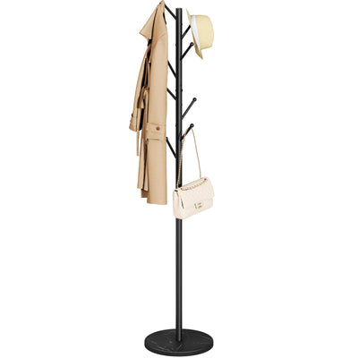 Yoobure Coat Rack Freestanding with Natural Marble Base - Coat Tree with 8 Hooks Heavy Duty Coat Hanger Stand, Metal Coat Rack Stand for Jacket, Hat, Clothes & Bag, Hall Tree Hat Rack for Entryway