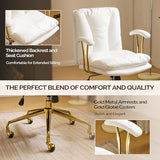VINGLI Home Office Desk Chair Comfy with Wheels & Removable Armrests,Gold Base Vanity Chair with Back, Adjustable Rolling Swivel Computer Task Chair for Study,Makeup,Office,Bedroom,PU Leather,White VINGLI