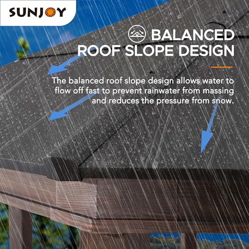 Sunjoy 15 x 15 ft. Octagon Hardtop Gazebo Black Aluminum Roof Gazebo with Metal Ceiling Hook Sunjoy