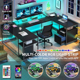 YITAHOME U Shaped Desk with Power Outlets & LED Lights, 79" Reversible L Shaped Desk with Drawers, Corner Computer Desk Office Desk with Monitor Stand & Storage Shelves, Black YITAHOME