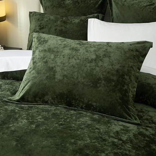 Ivellow Crushed Velvet Comforter Set Queen Green Comforter Set 5pcs Ultra Soft Lightweight Breathable Bedding Set Luxury Cozy Flannel Comforter Queen Size (1 Comforter,2 Pillow Shams, 2 Euro Shams Ivellow