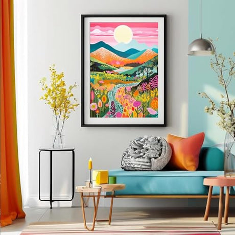MjhRcll Abstract Landscape Stamped Cross Stitch Kits,Mountain Flowers Cross Stitch Ornament Kits for Adults Beginners, Counted Embroidery Needlepoint Kits Home Decor 12x16 Inch MjhRcll