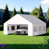 Kecreque Carport 20x20 Party Tent Heavy Duty Canopy Waterproof Outdoor Storage Shelter Portable Garage w/Removable Sidewall Windows Canopy Tent for Wedding Event Backyard Barbecues Parties, White Kecreque