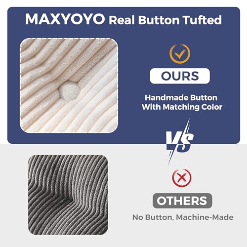 MAXYOYO 6" Futon Mattress Full Size, Tufted Futons Sofa Couch Bed with Twisted Rope Design Edging, Thick Corded Fabric Floor Mattress for Adults, Shredded Foam Filling (Frame Not Included), Beige MAXYOYO