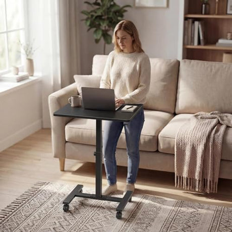 WINAZ Small Portable Standing Rolling Desk - 24 Inch Mobile Sit Stand Desk Adjustable Height with Wheels for Small Spaces Home Office, Kids Couch Laptop Desks Side End Table, Black WINAZ