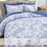 DJY Blue Comforter Set Twin Size,5 Pieces Botanical Comforters with Sheets Elegant Plants Print Soft Microfiber Reversible Complete Bedding Sets for All Season DJY