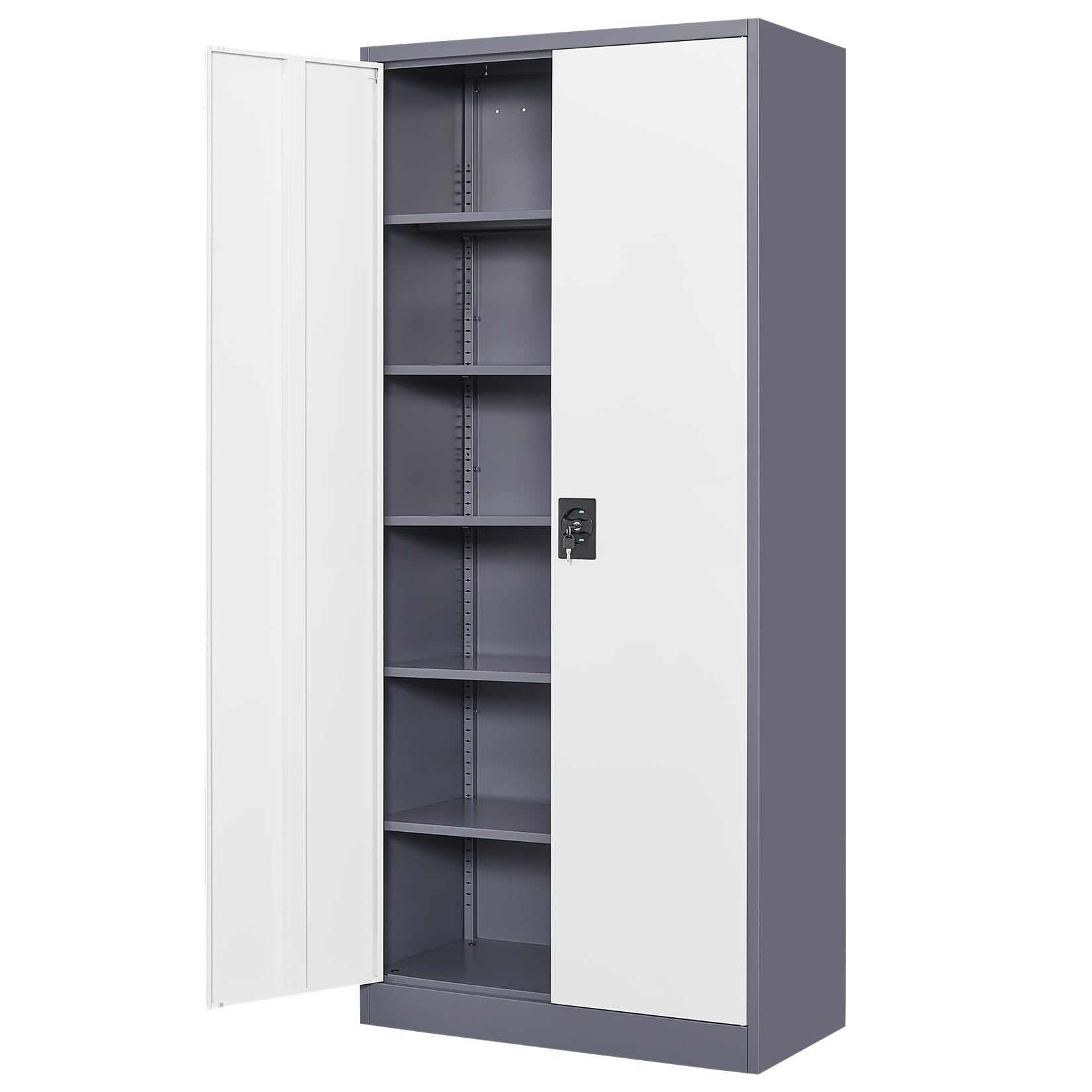 MIIIKO Metal Storage Cabinet with Locking Doors, 72" Tall Cabinet with 5 Adjustable Shelves for Home Office, Locking Utility Storage Cabinets - WoodArtSupply