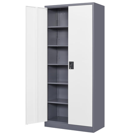 MIIIKO Metal Storage Cabinet with Locking Doors, 72" Tall Cabinet with 5 Adjustable Shelves for Home Office, Locking Utility Storage Cabinets MIIIKO