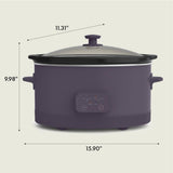 bella 6.0 Qt Programmable Slow Cooker, EverGood™ Ceramic Nonstick Coating, Adjustable Temperature & Cooking Times, Dishwasher Safe Stoneware Pot & Tempered Glass Lid, Tangle Free Cord Wrap, Plum BELLA