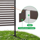 Metal Outdoor Privacy Screen with Stand, 3 ft W x 6 ft H PE-Coating Steel Pipes and Slats Panels, Decoative Privacy Screen Fence Panels Freestanding for Outside Patio Garden Backyard, Brown OTOSUNNY