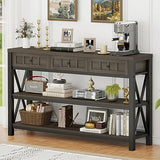 FATORRI Console Table with Storage for Entryway, Rustic Sofa Table with 3 Drawers for Living Room, Farmhouse Hallway Tables and Couch Tables Behind Sofa (54.72 Inch Long, Walnut Brown) FATORRI