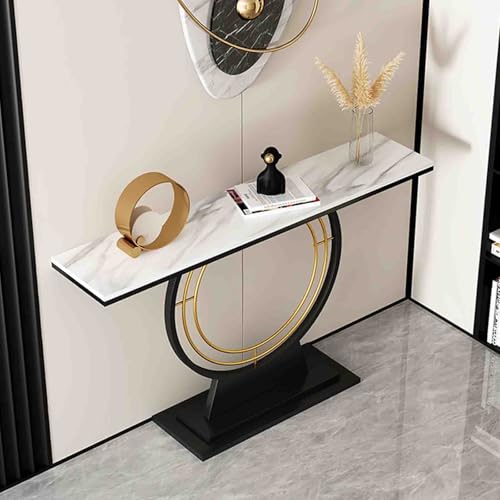 Console Table, Black Rectangle Sofa Tables with Sintered Stone Tabletop, Modern Long Entryway Table with Metal Frame for Living Room, Hallway CHUJUA