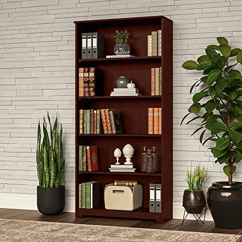 Bush Furniture Cabot Tall 5 Shelf Bookcase in Harvest Cherry - Stylish and Sturdy Storage Solution for Home and Office - WoodArtSupply